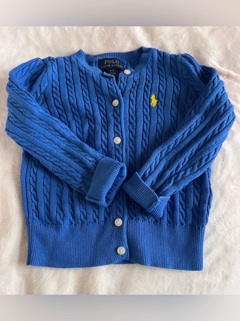 Polo by Ralph Lauren Royal Blue Cable Knit Cardigan Sweater Size 3T Excellent
